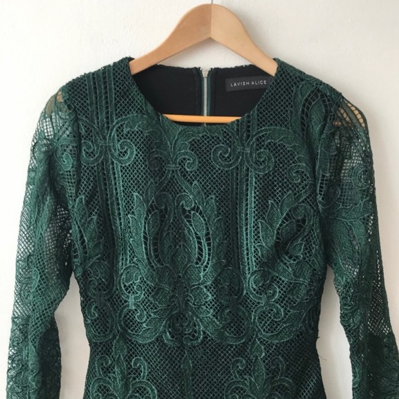 Lavish Alice open Back Forest Green Mini Lace Dress US6 - Picture 5 of 9